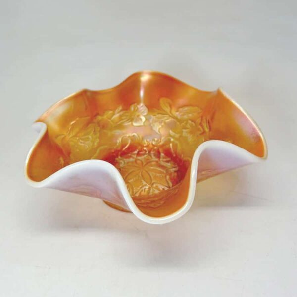 Dugan Diamond Peach Opal Six Petals Carnival Glass Bowl C1920
