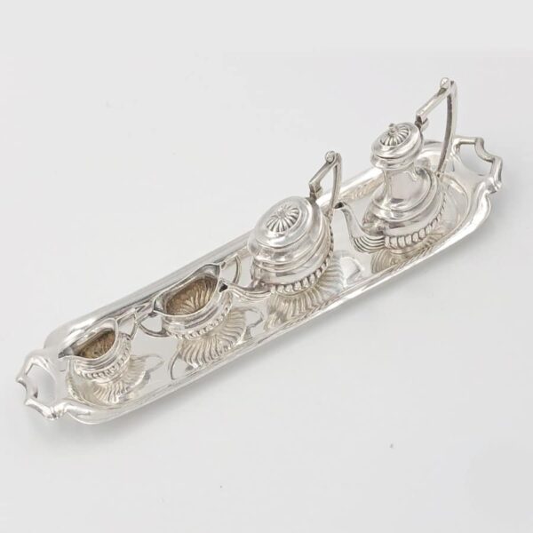 Hallmarked Silver Miniature Tea Service on Tray London 1971