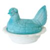 White Indiana Glass Milk and Blue Glass Hen On Nest C1940