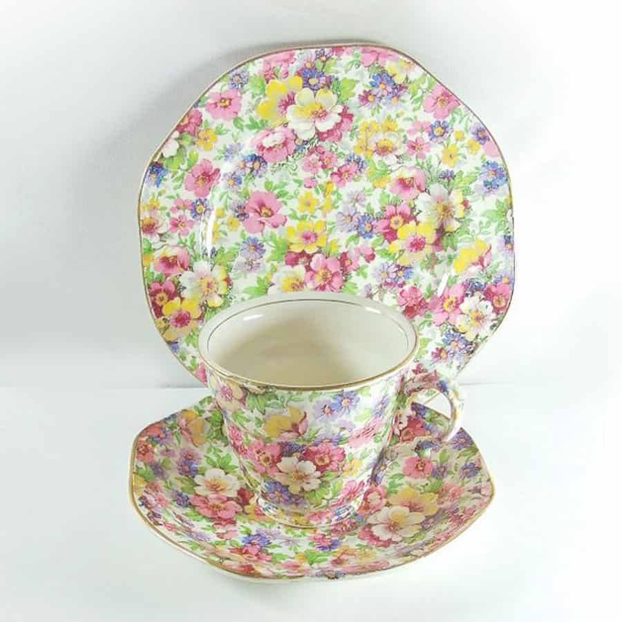 James Kent Du Barry Chintz Tea Trio C1930 - Clyde on 4th Antiques