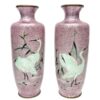 Pair Japanese Egret And Fauna Cloisonne Vases Meiji