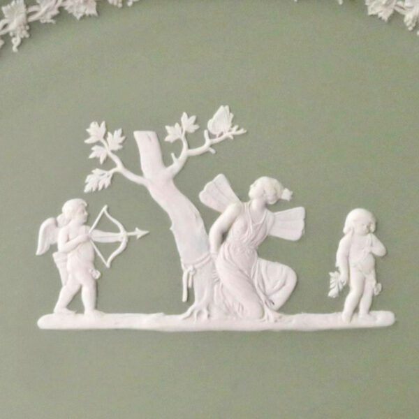 Wedgwood Green Jasper Ware Oval Plaque Angel and Cupid