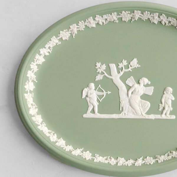 Wedgwood Green Jasper Ware Oval Plaque Angel and Cupid