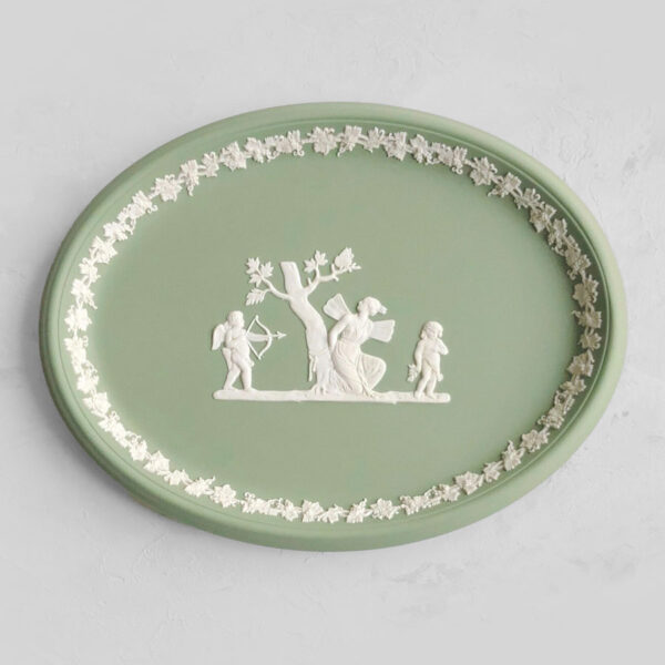 Wedgwood Green Jasper Ware Oval Plaque Angel and Cupid