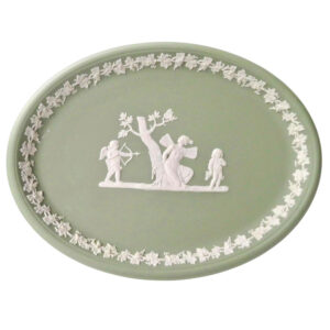 Wedgwood-green-and-white-Jasperware-tray Wedgwood Green Jasper Ware Oval Plaque Angel and Cupid