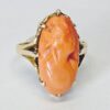 Coral Cameo Ring Set In 10ct Gold