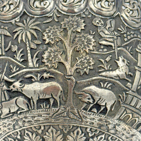 Indian Coin Silver Rose Bowl Animal Detail