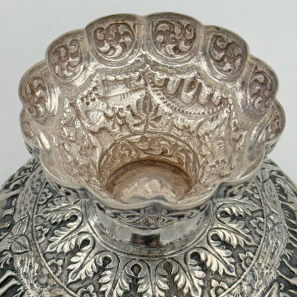 Indian Coin Silver Rose Bowl Animal Detail