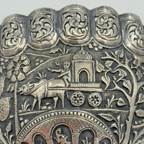 Indian Coin Silver Rose Bowl Animal Detail
