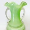 Murano Italy Pair Green Glass Vases With Applied Flower and Leaves 20th