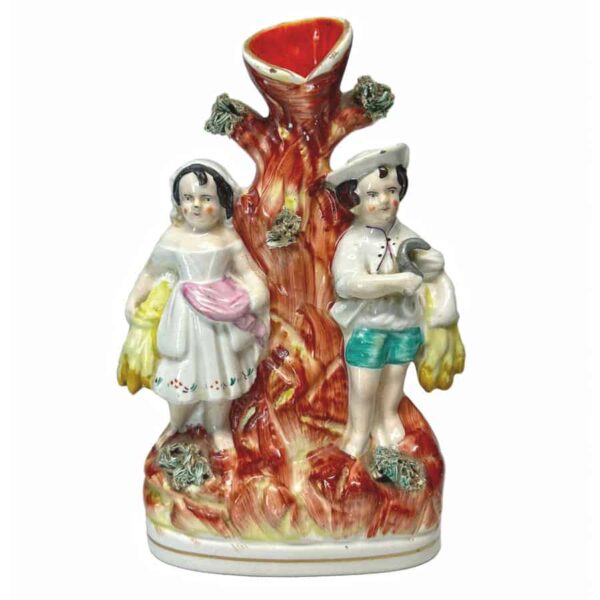 Victorian Staffordshire Flat Back Spill Vase Harvest Children C1850