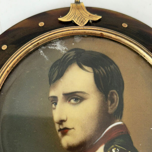 French Gold Mounted Tortoiseshell Pair  Of Miniature Portrait Paintings of Napoleon & Josephine