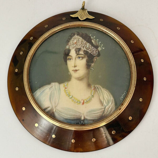 French Gold Mounted Tortoiseshell Pair  Of Miniature Portrait Paintings of Napoleon & Josephine