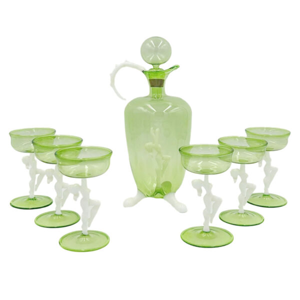 Art-Deco-Bimini-Lauscha-Dancer-Glass-Decanter-Set-Austria-1920 Art Deco Bimini Lauscha Dancer Glass Decanter Set Austria 1920