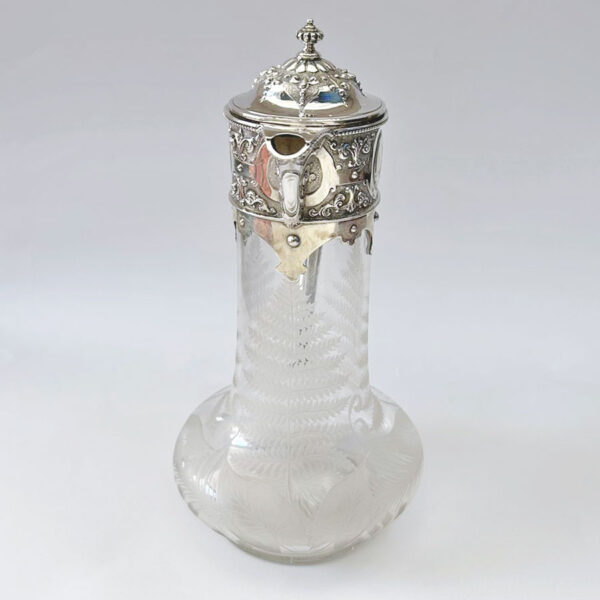 Hallmarked Silver London 1876 Claret Jug Fern Etched Glass