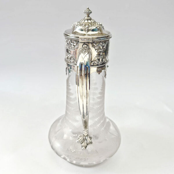 Hallmarked Silver London 1876 Claret Jug Fern Etched Glass