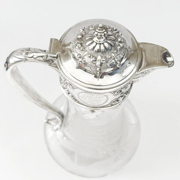 Hallmarked Silver London 1876 Claret Jug Fern Etched Glass