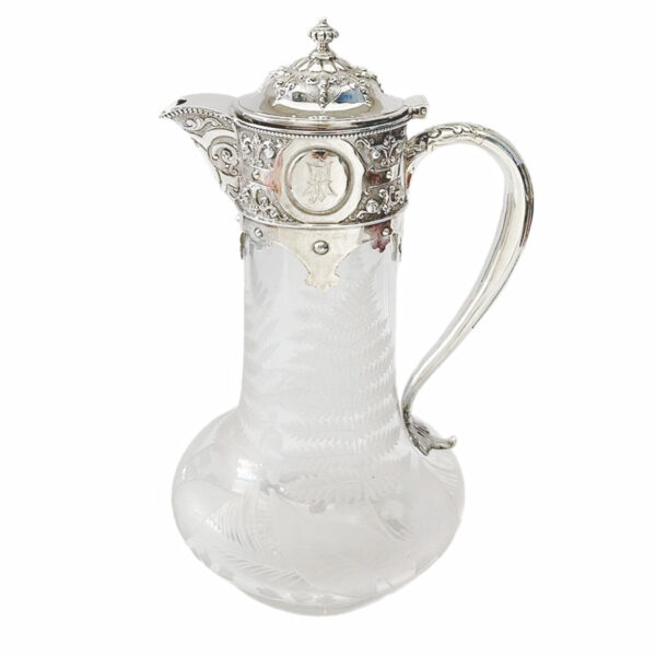 Hallmarked Silver London 1876 Claret Jug Fern Etched Glass
