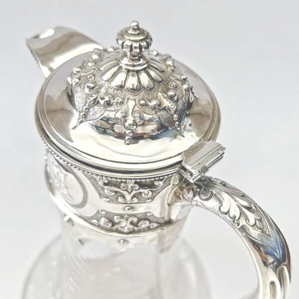 Hallmarked Silver London 1876 Claret Jug Fern Etched Glass