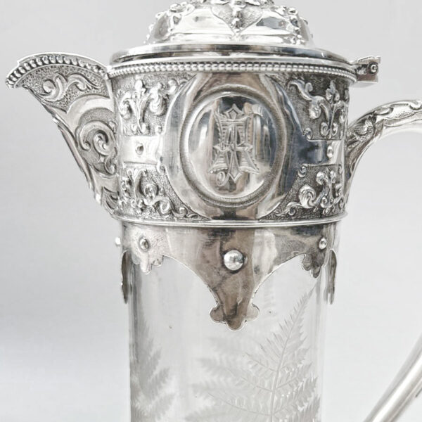 Hallmarked Silver London 1876 Claret Jug Fern Etched Glass