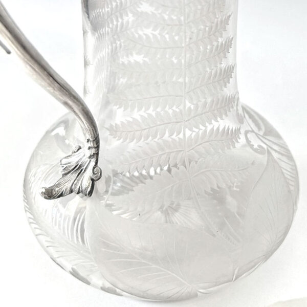 Hallmarked Silver London 1876 Claret Jug Fern Etched Glass