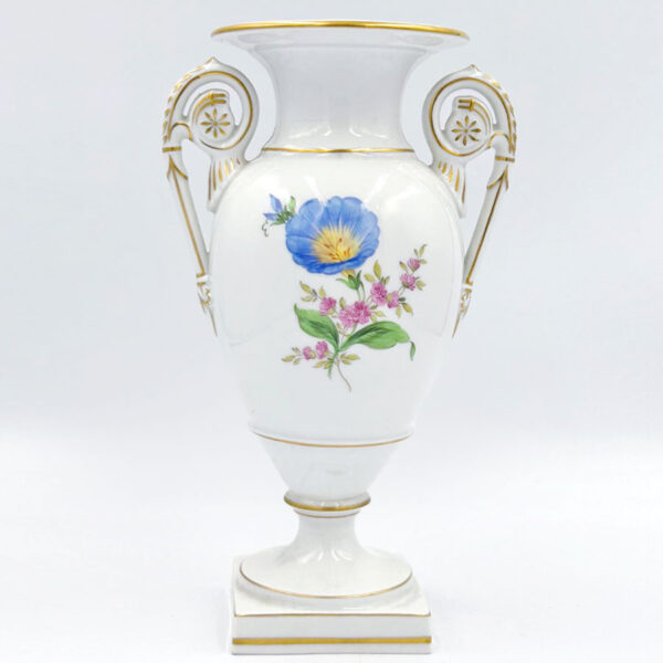 Meissen Double Handled Vase Hand Painted Flowers 20th