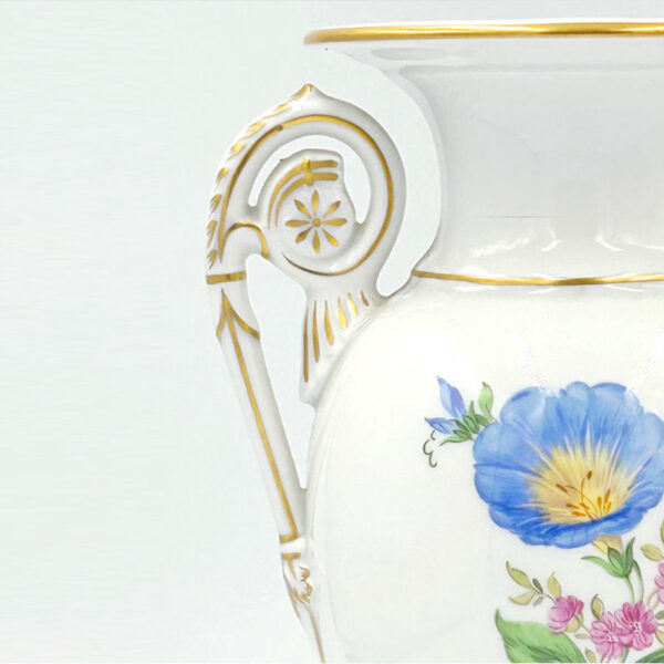 Meissen Double Handled Vase Hand Painted Flowers 20th