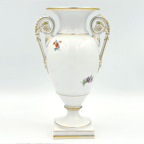 Meissen Double Handled Vase Hand Painted Flowers 20th