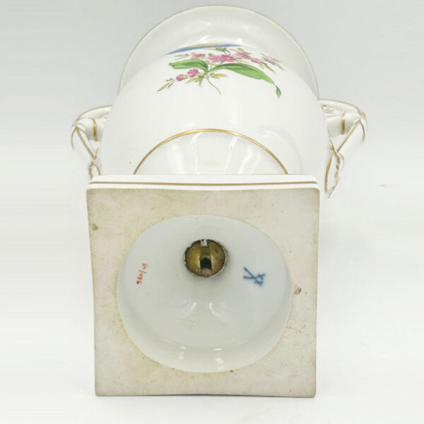 Meissen Double Handled Vase Hand Painted Flowers 20th
