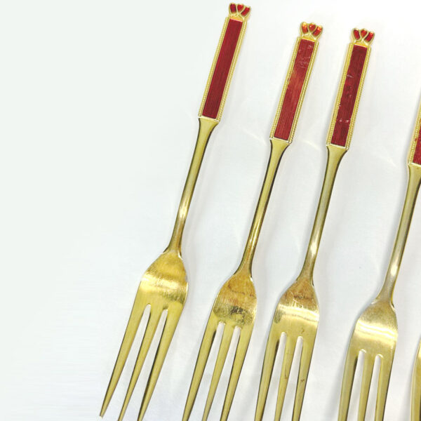 Eetrite 24ct Gold Plated Royal Albert Heirloom Cake Forks Red