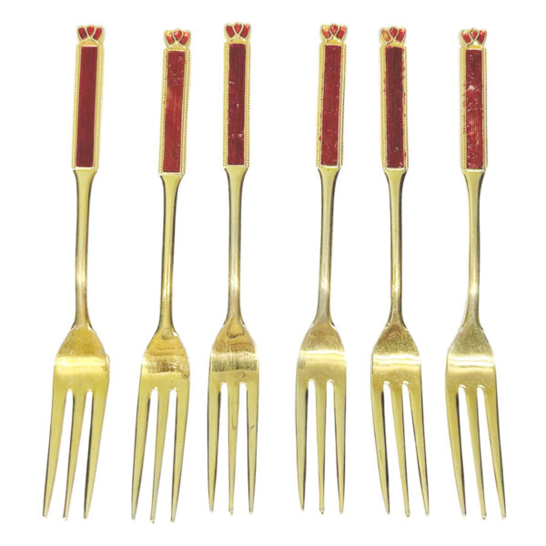 Eetrite 24ct Gold Plated Royal Albert Heirloom Cake Forks Red