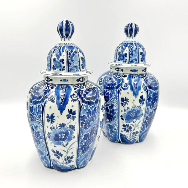 Pair Delft Dutch Blue and White Urns Theodorus van Lingen 1911