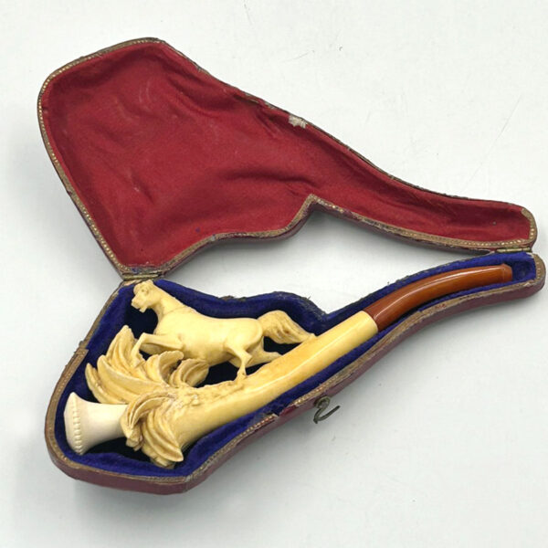 Meerschaum Pipe Rearing Horse  In Original Box