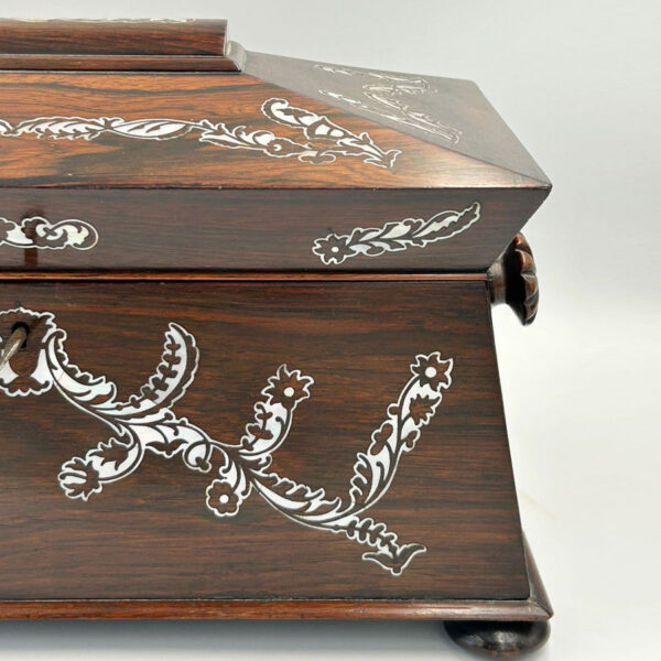Regency-rosewood-tea-caddy-mother-of-pearl-inlay-c1810-3 Regency Rosewood Tea Caddy Mother of Pearl Inlay C1810