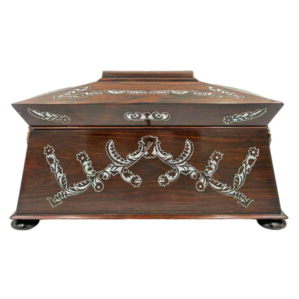 Regency-rosewood-tea-caddy-mother-of-pearl-inlay-c1810 Regency Rosewood Tea Caddy Mother of Pearl Inlay C1810
