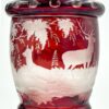 Bohemian Glass Pair Ruby Over Lay Cut To Clear Deer Forest Scene Urns 19th