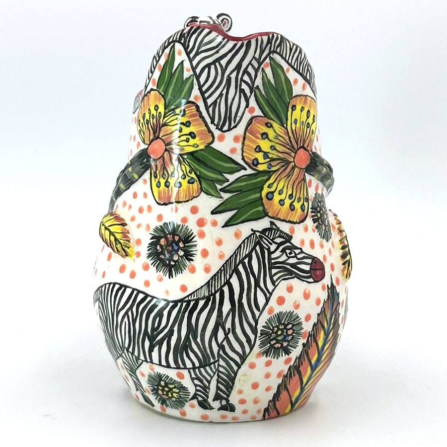 Ardmore Hand Painted Zebra Jug Zinhle 1995 - Clyde on 4th Antiques