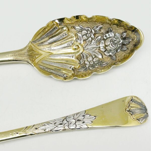 Pair London 1817 Hallmarked Silver Berry Spoons Boxed