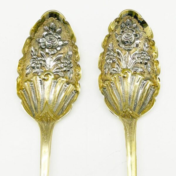 Pair London 1817 Hallmarked Silver Berry Spoons Boxed