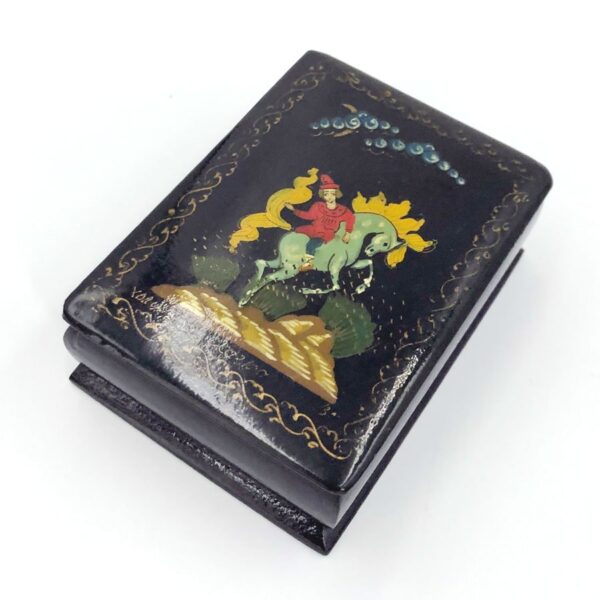 Russian Hand Painted Lacquered Box Man On Horse