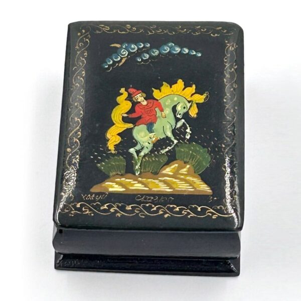 Russian Hand Painted Lacquered Box Man On Horse