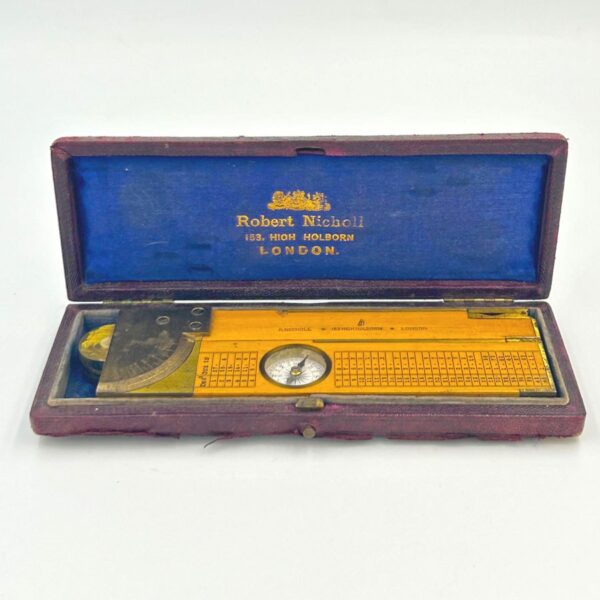 Antique 12 Inch Folding Wooden Rule With Compass And Levelling R. Nicholl