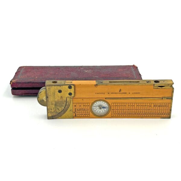 Antique 12 Inch Folding Wooden Rule With Compass And Levelling R. Nicholl