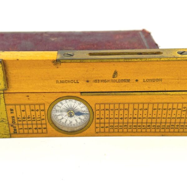 Antique 12 Inch Folding Wooden Rule With Compass And Levelling R. Nicholl