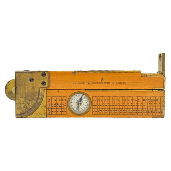 Antique 12 Inch Folding Wooden Rule With Compass And Levelling R. Nicholl