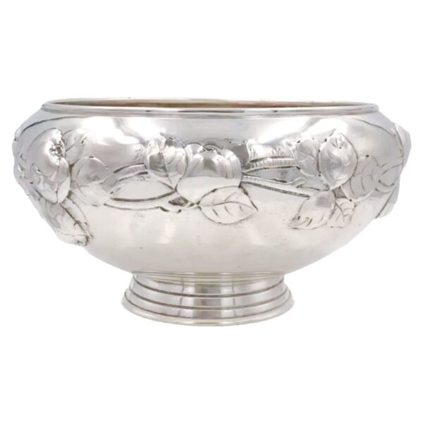 German-Silver-Rose-Bowl-830-Standard German Silver Rose Bowl Heavy Roses In Relief 830 Standard