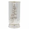 Sterling Silver Cylinder Vase Applied Leaf Motif