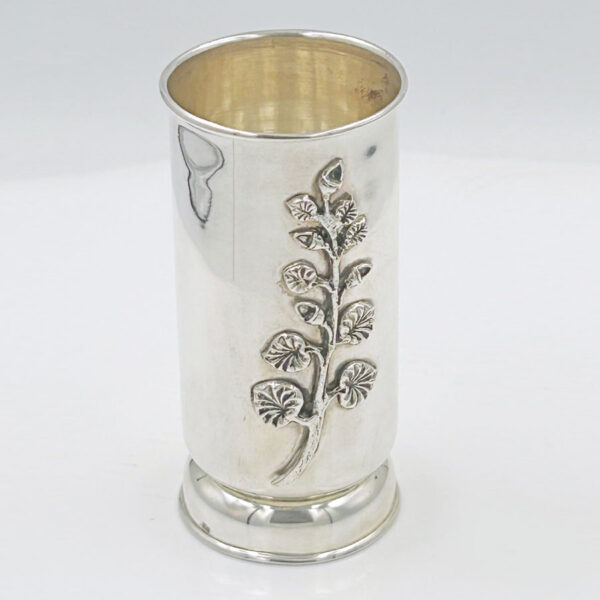 Sterling Silver Cylinder Vase Applied Leaf Motif