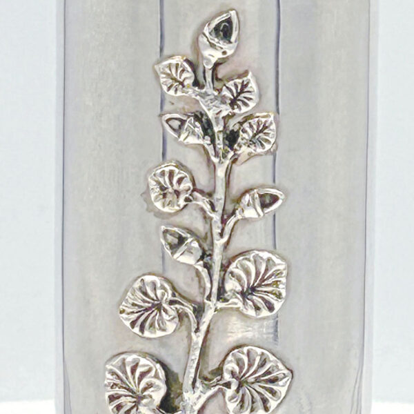 Sterling Silver Cylinder Vase Applied Leaf Motif