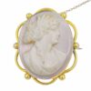 9ct Gold Coral  Cameo Carved Brooch Of A Lady